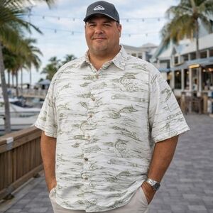 Quiksilver Waterman Comfort Fit Button Down Shirt XXL Tropical Marlin Print